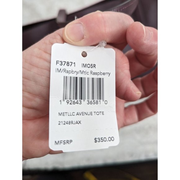 COACH BRAND NEW AVENUE TOTE RASPBERRY/METALLIC RASPBERRY/LIGHT GOLD $350 - Picture 8 of 11